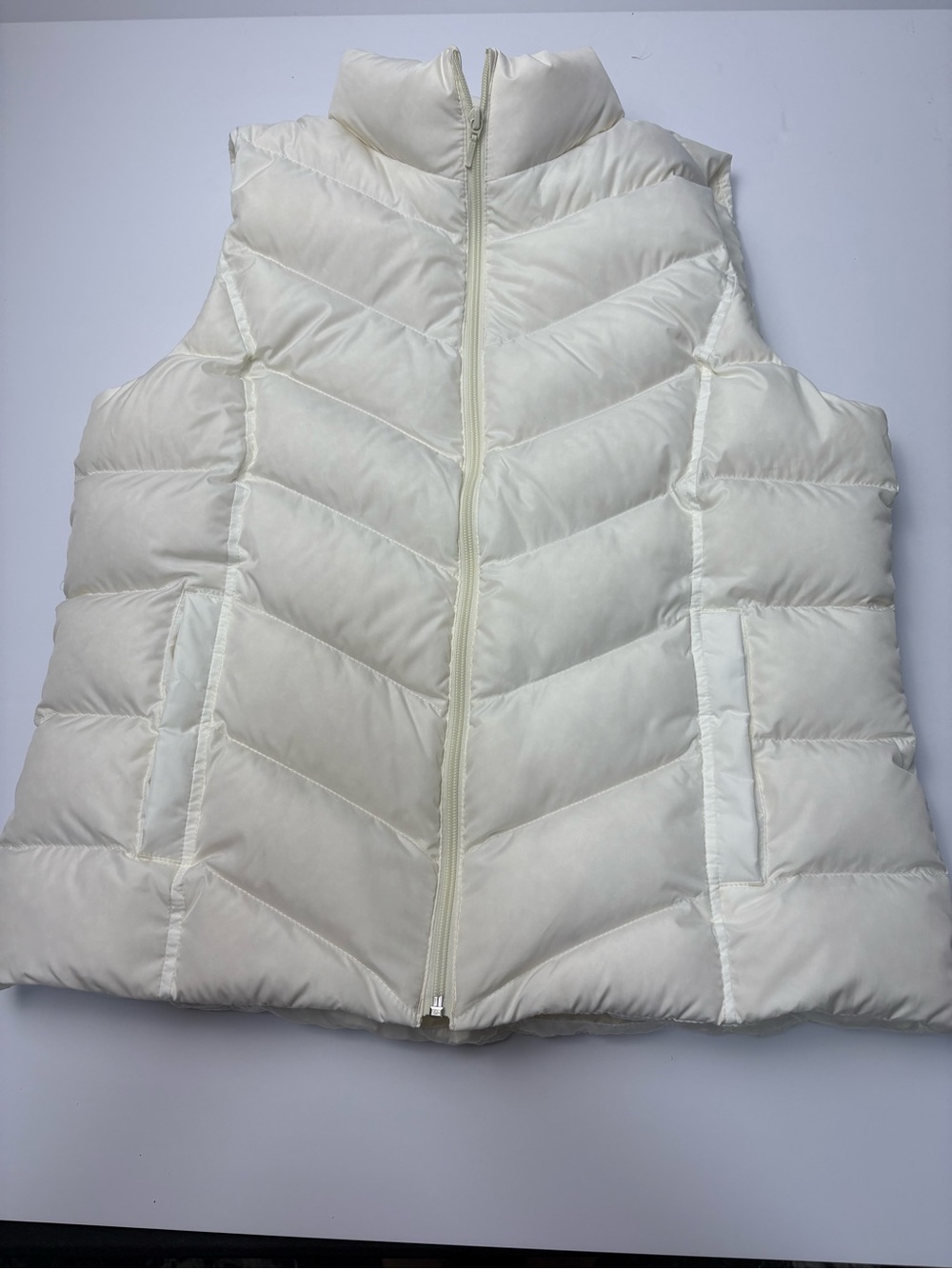 Lands End Ivory Quilted Puffer Vest - Sleeveless Zip Front